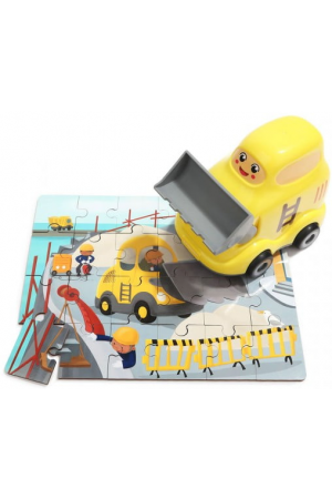 WOODEN PUZZLES IN BULLDOZER